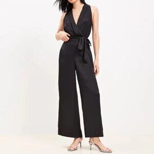 LOFT Black Satin Halter Wrap Jumpsuit NEW